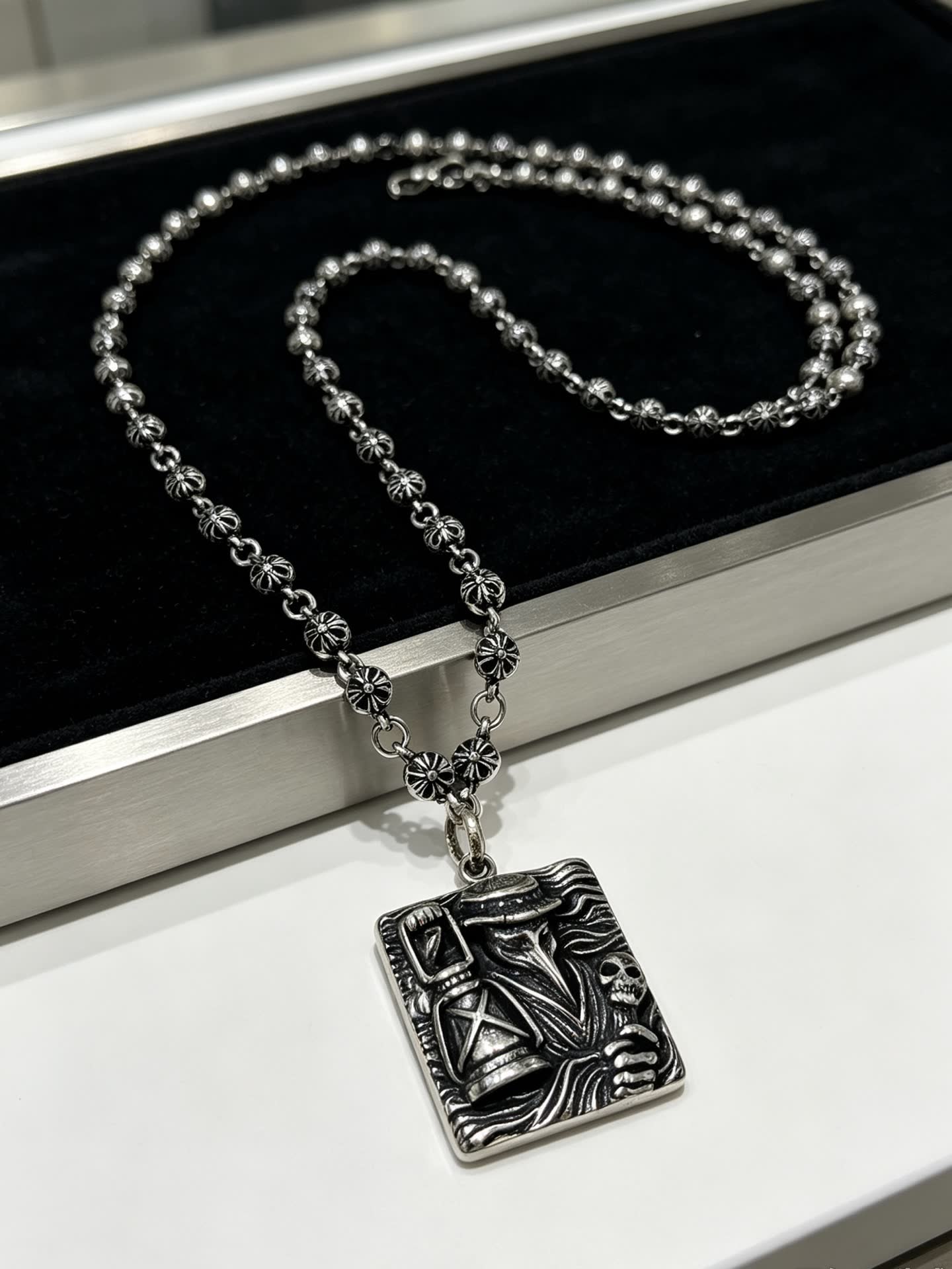 Chrome Hearts Silver Skeleton Lamp Pendant Necklace